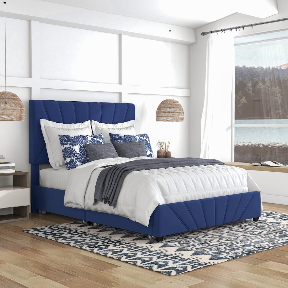 Harper Fabric Upholstered Bed with 4-Drawer. Picture 5