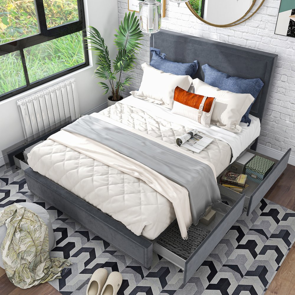 Tink Platform Fabric Bed with Drawers. Picture 5