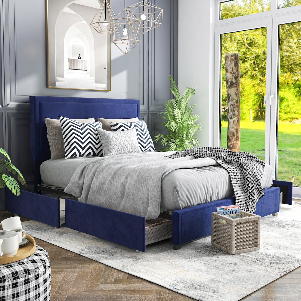 Tink Platform Fabric Bed with Drawers. Picture 4