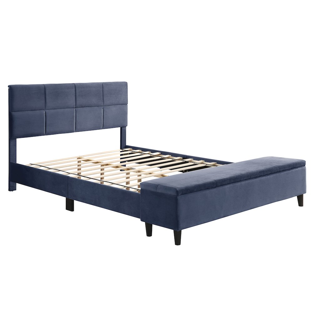 Aishlin Fabric Upholstered Platform Bed with Storage Bench. Picture 1