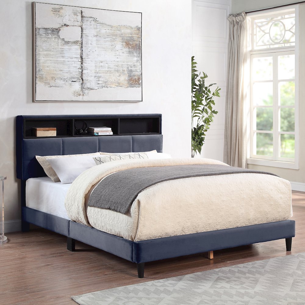 Alto Contemporary Fabric Storage Bed with USB in Gray. Picture 4