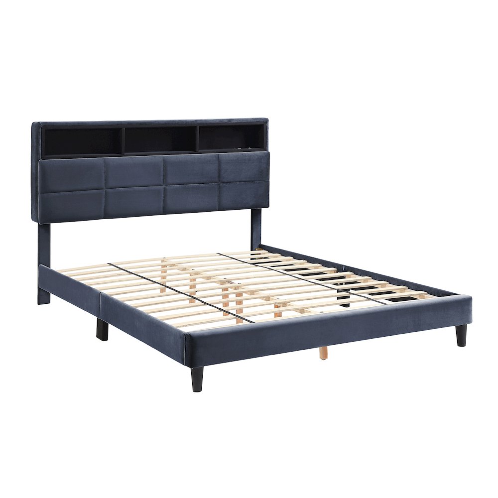 Alto Contemporary Fabric Storage Bed with USB in Gray. Picture 1