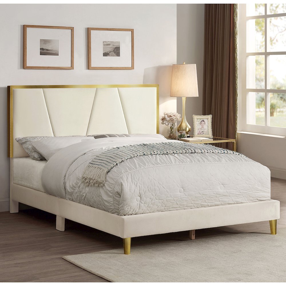 Harper Fabric Upholstered Bed in Beige. Picture 4