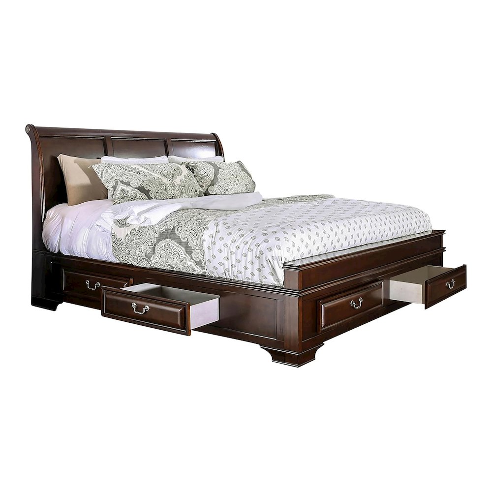 Bradford Solid Wood King Storage Platform Bed in Brown Cherry. Picture 1