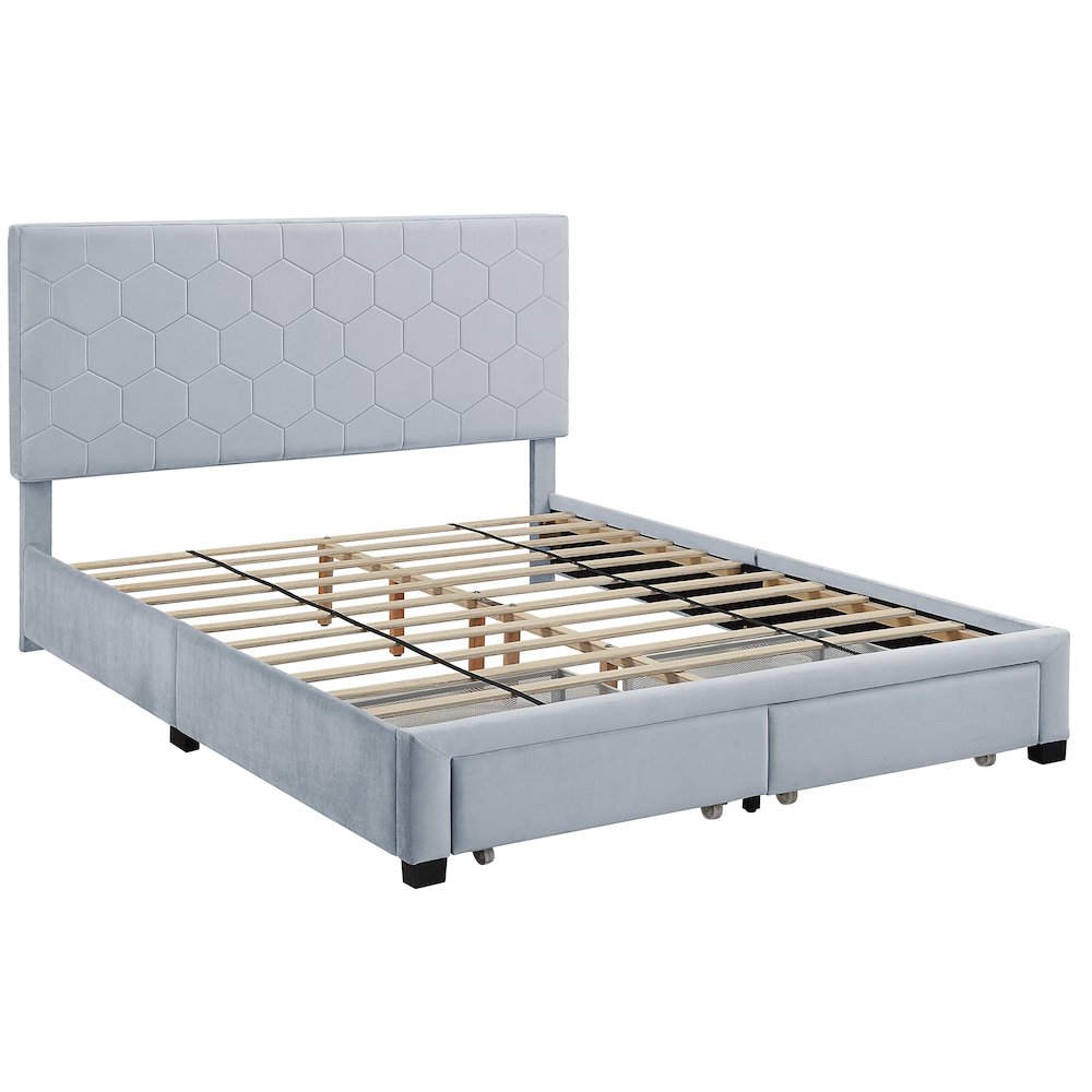 Harper Fabric Bed with 2-Drawer in Light Gray. Picture 1