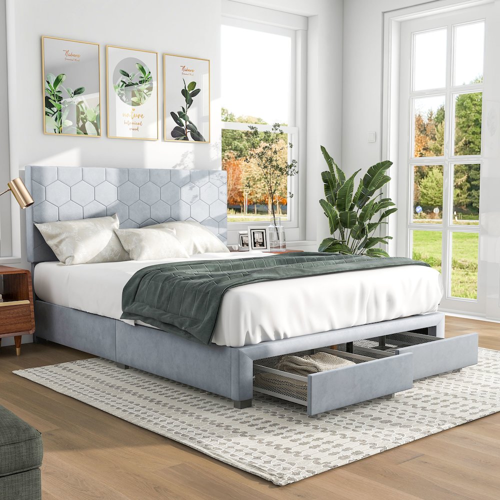 Harper Fabric Bed with 2-Drawer in Light Gray. Picture 4