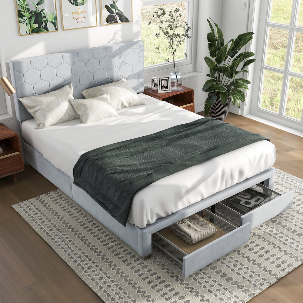 Harper Fabric Bed with 2-Drawer in Light Gray. Picture 5