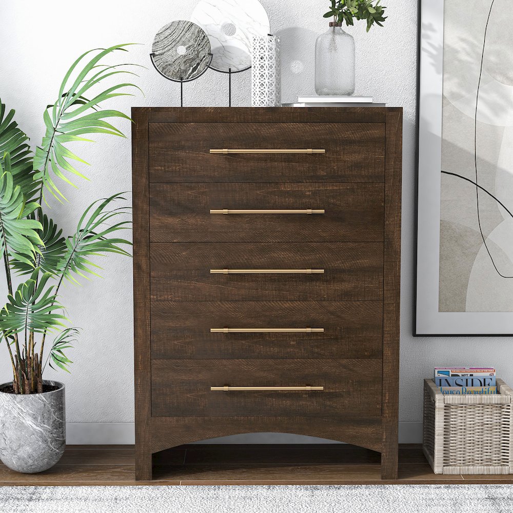 Irvine Contemporary Wood 5-Drawer Chest in Walnut. Picture 5