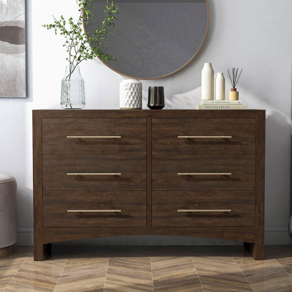 Irvine Contemporary Wood 6-Drawer Dresser in Walnut. Picture 4