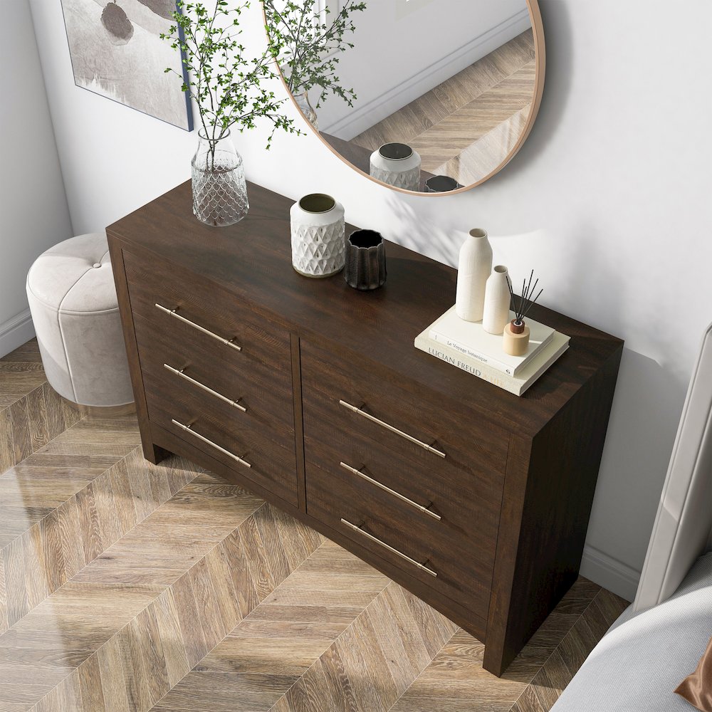 Irvine Contemporary Wood 6-Drawer Dresser in Walnut. Picture 5