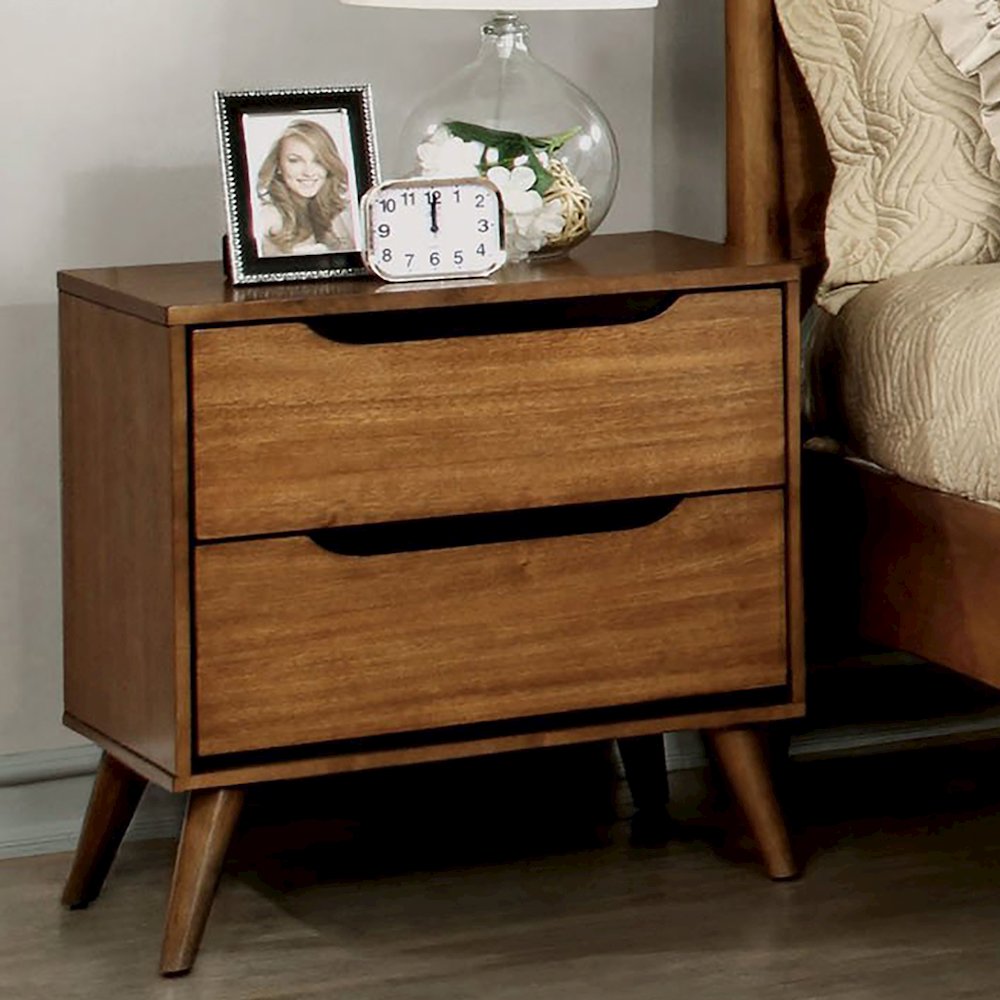 Belkor Mid-Century Modern Wood 2-Drawer Nightstand. Picture 2