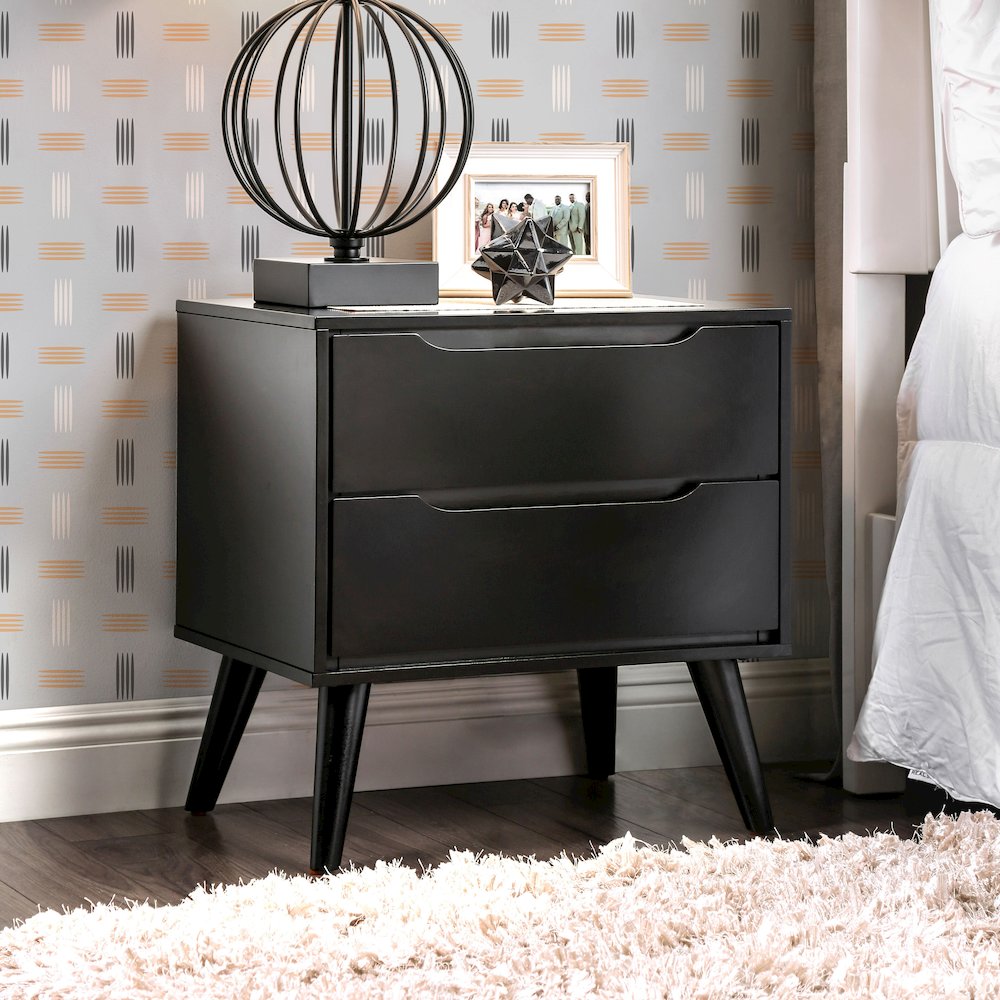Belkor Mid-Century Modern Wood 2-Drawer Nightstand. Picture 2
