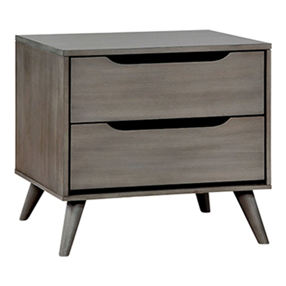 Belkor Mid-Century Modern Wood 2-Drawer Nightstand in Gray. Picture 1
