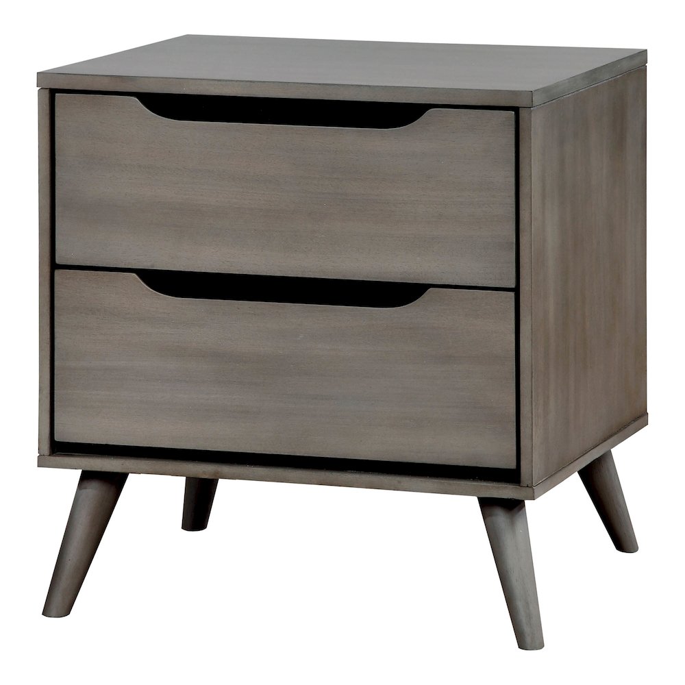 Belkor Mid-Century Modern Wood 2-Drawer Nightstand in Gray. Picture 2