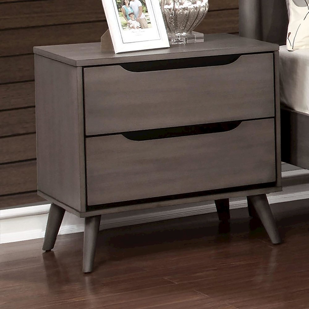 Belkor Mid-Century Modern Wood 2-Drawer Nightstand in Gray. Picture 3