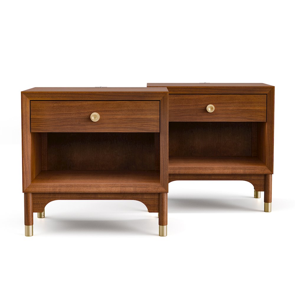 Oberlander Walnut Nightstand with LED and USBs (Set of 2). Picture 1