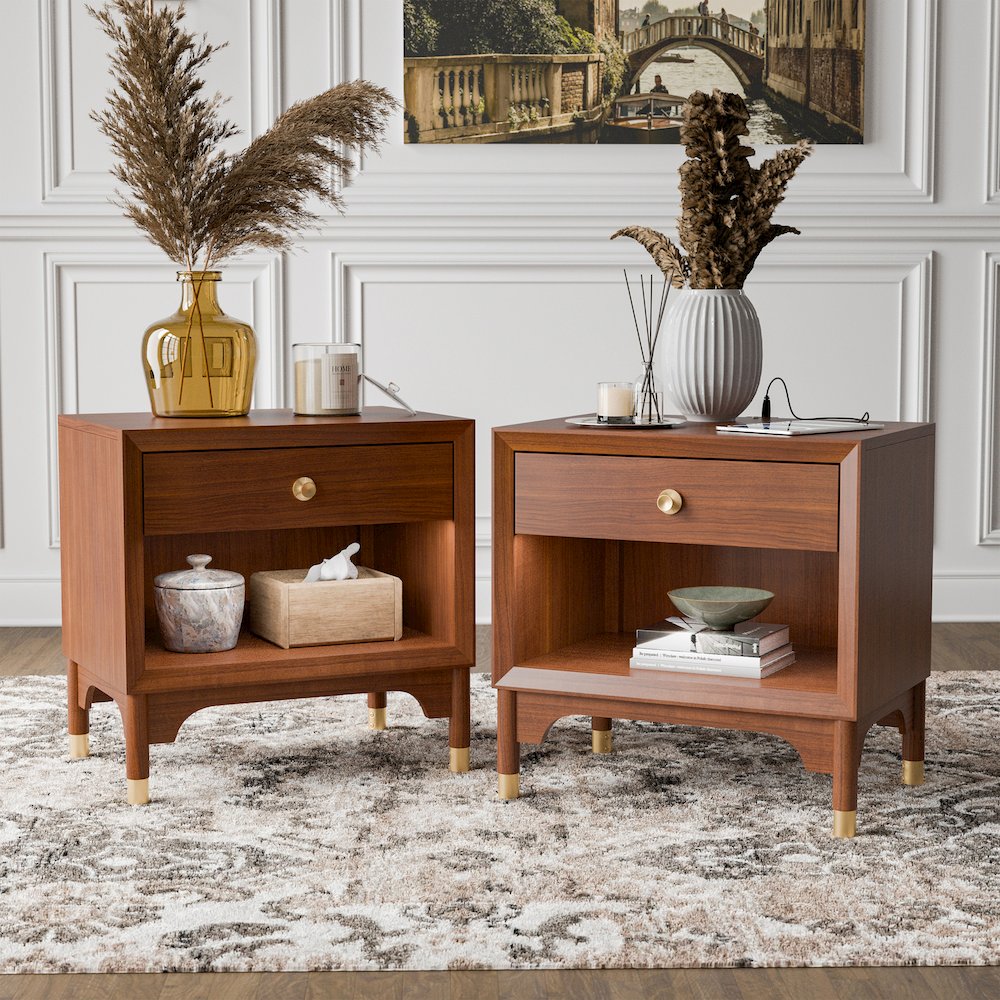 Oberlander Walnut Nightstand with LED and USBs (Set of 2). Picture 4