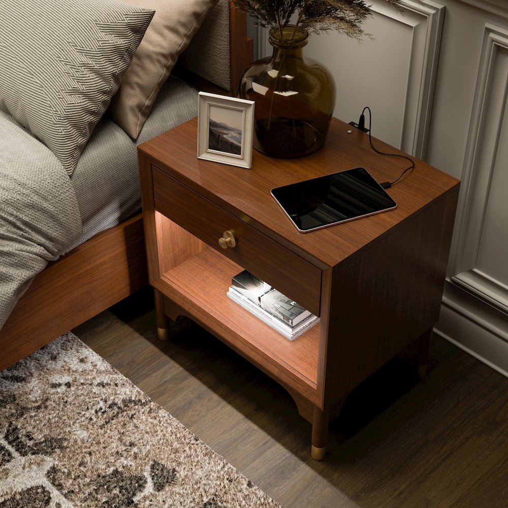 Oberlander Walnut Nightstand with LED and USBs (Set of 2). Picture 5
