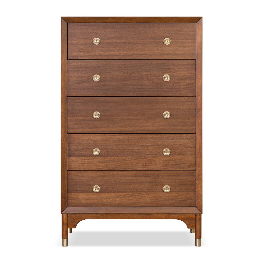 Oberlander Wood 5-Drawer Chest in Walnut. Picture 1
