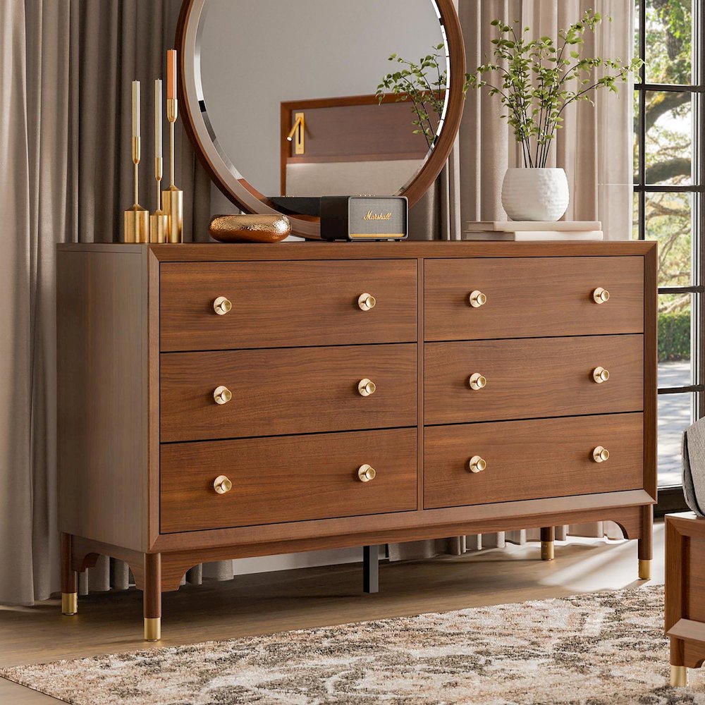 Oberlander Wood 6-Drawer Dresser in Walnut. Picture 3