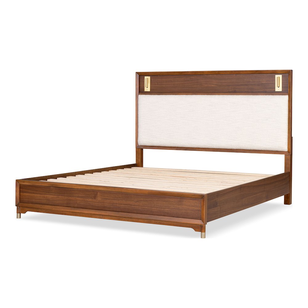 Oberlander Walnut Platform Bed with LED Boucle Headboard. Picture 2