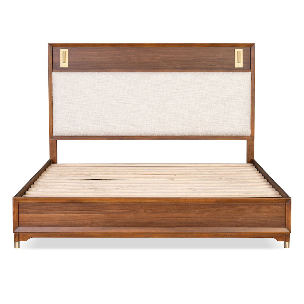 Oberlander Walnut Platform Bed with LED Boucle Headboard. Picture 1