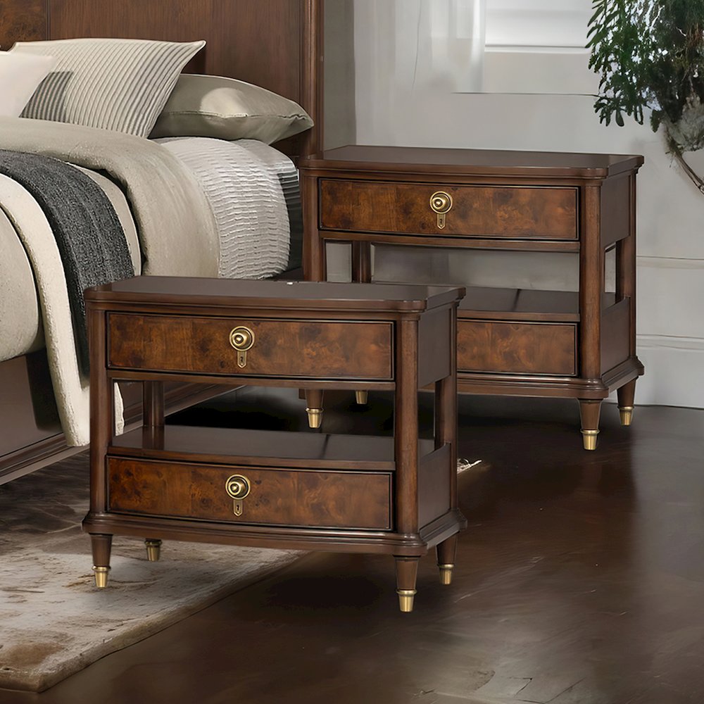 Moscote Dark Cherry Nightstand with LED and USBs (Set of 2). Picture 4