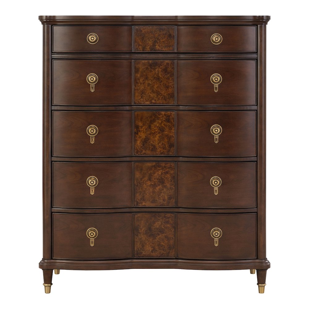 Moscote Dark Cherry Solid Wood 5-Drawer Chest. Picture 1