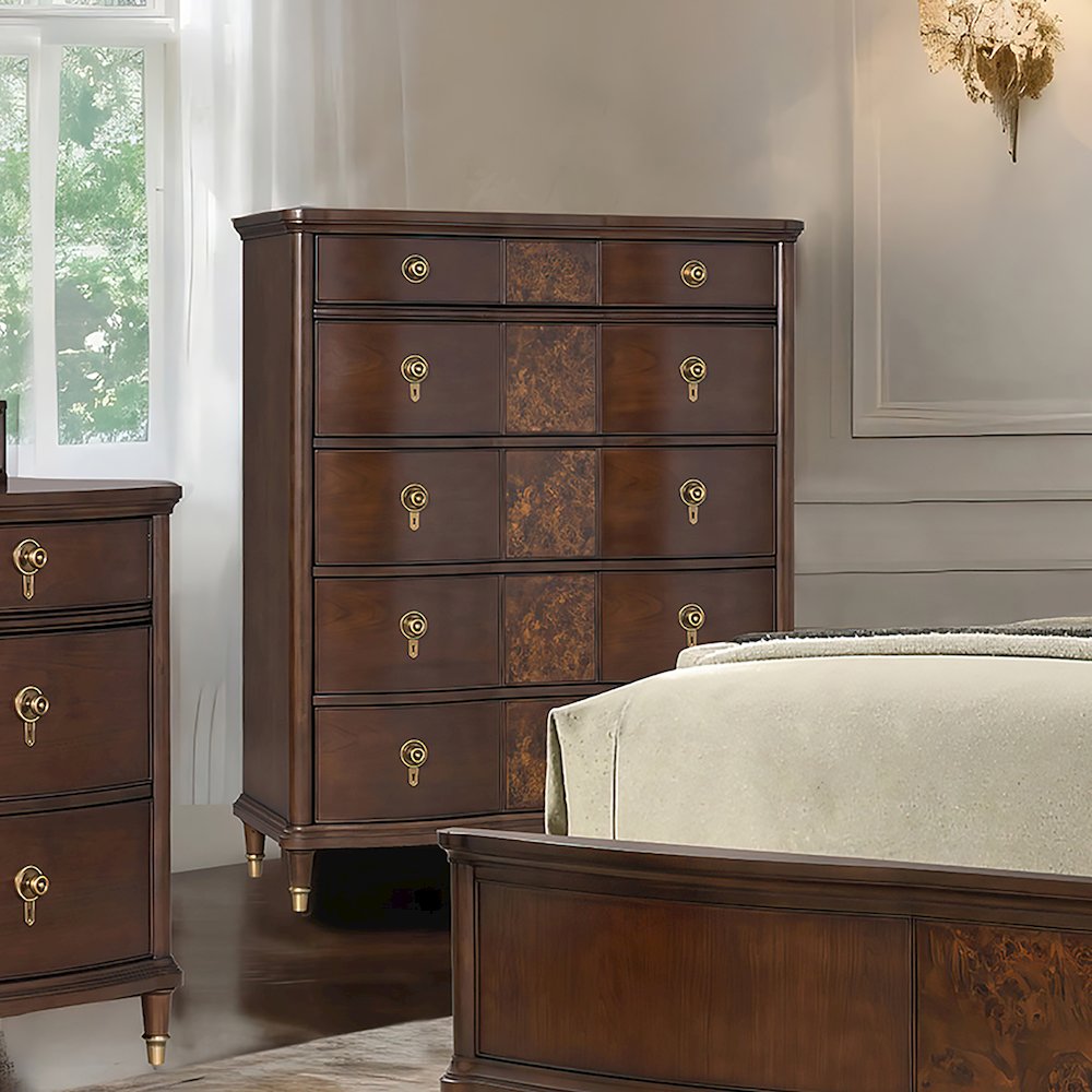 Moscote Dark Cherry Solid Wood 5-Drawer Chest. Picture 4