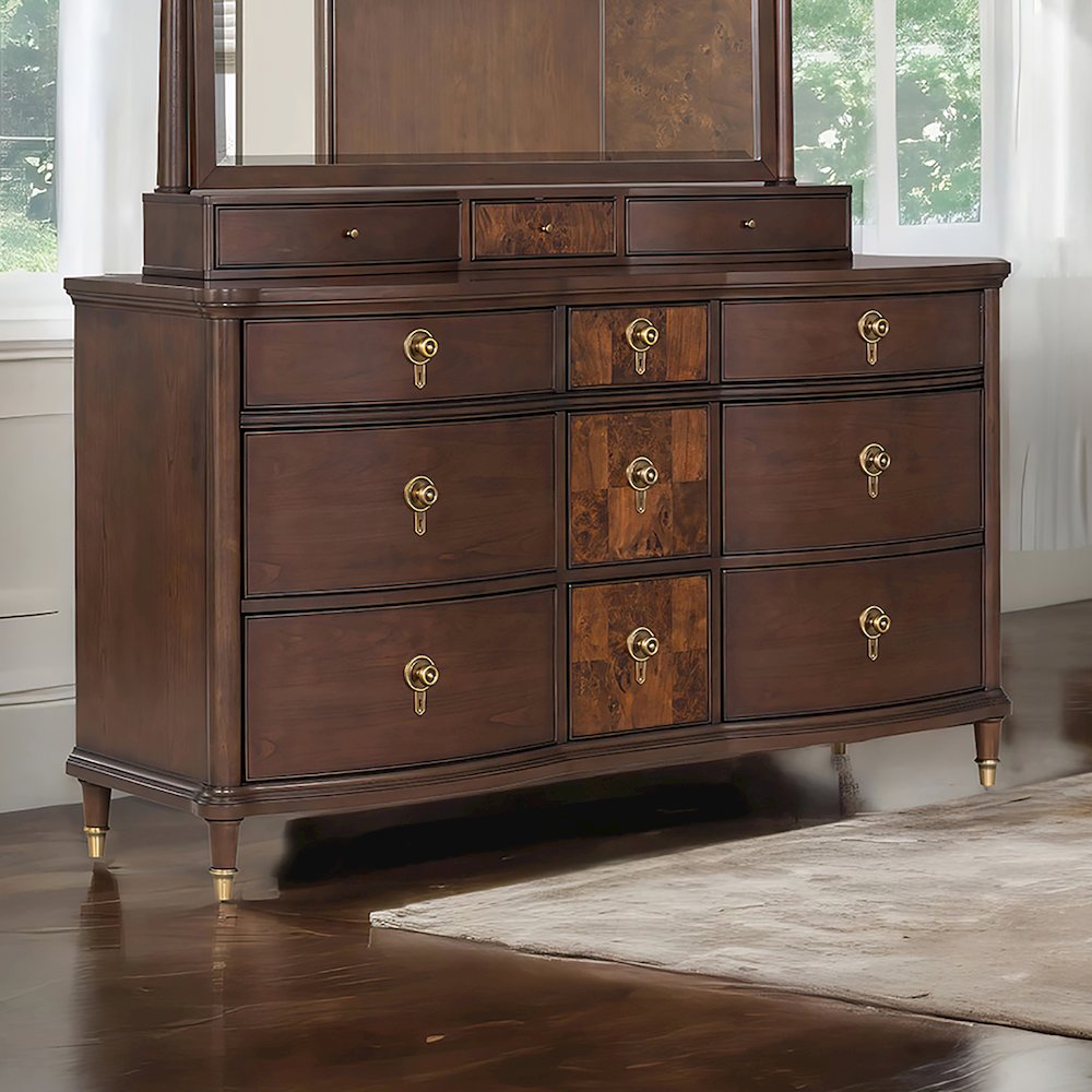 Moscote Dark Cherry Solid Wood 9-Drawer Dresser. Picture 3