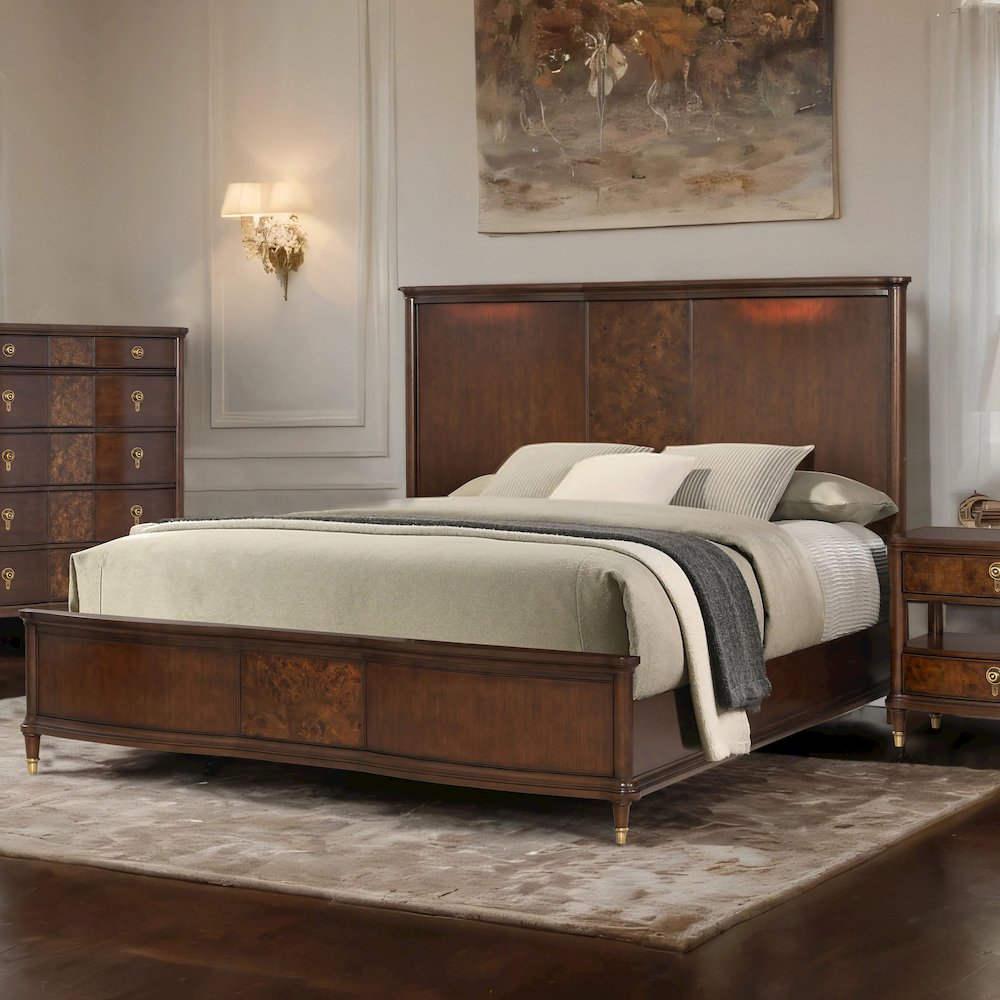 Moscote Dark Cherry Solid Wood Panel Bed with Reading LED. Picture 4