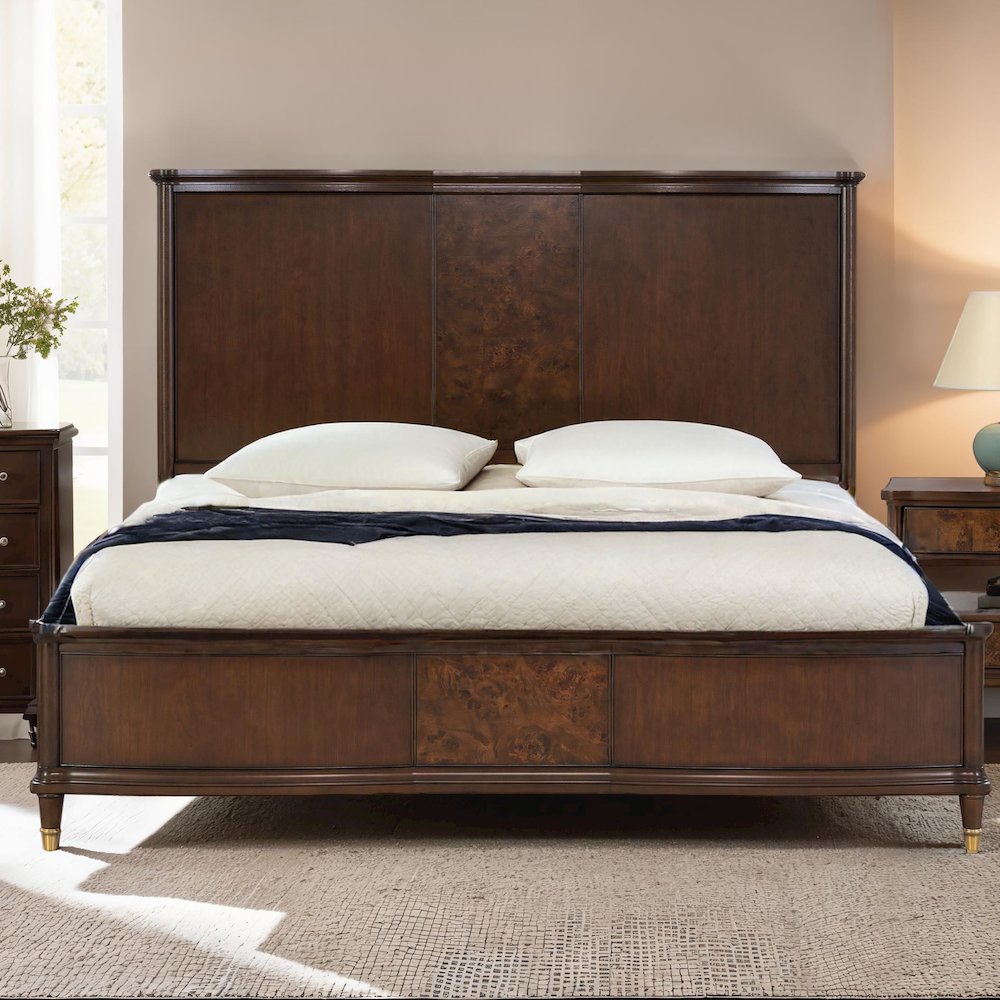 Moscote Dark Cherry Solid Wood Panel Bed with Reading LED. Picture 5