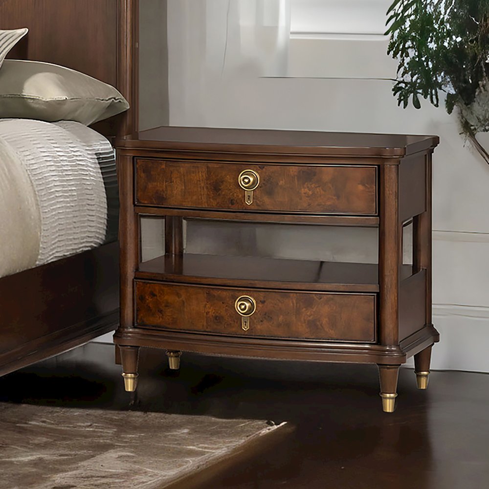 Moscote Dark Cherry Nightstand with LED and USB Ports. Picture 4