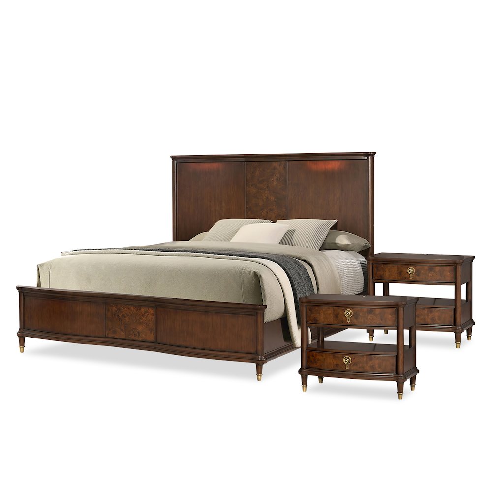Moscote Dark Cherry Solid Wood 3-Piece Panel Bedroom Set. Picture 1