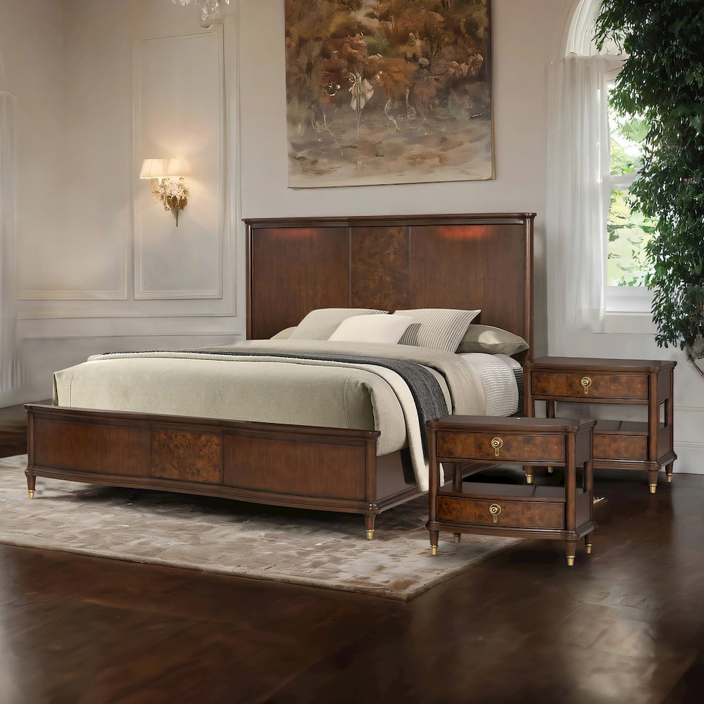 Moscote Dark Cherry Solid Wood 3-Piece Panel Bedroom Set. Picture 4