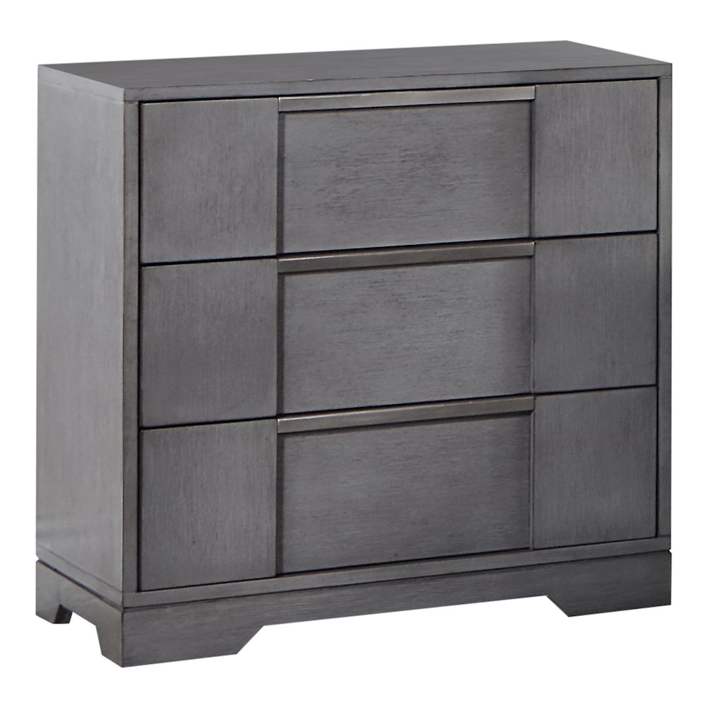 Soya 3-Drawer Grey Solid Wood Nightstand with Nickel Pulls. Picture 1