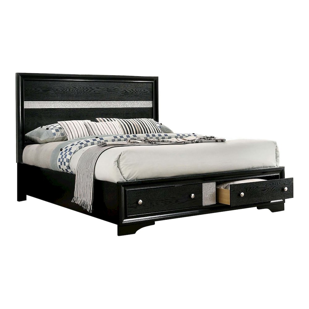 Dierks Solid Wood Queen Platform Bed with Drawers, Black. Picture 1