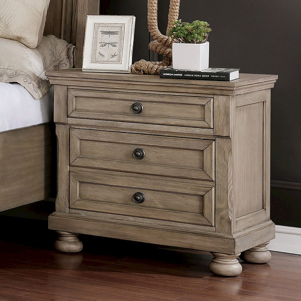Dery Rustic Wood Nightstand with USB Outlet, Grey. Picture 4