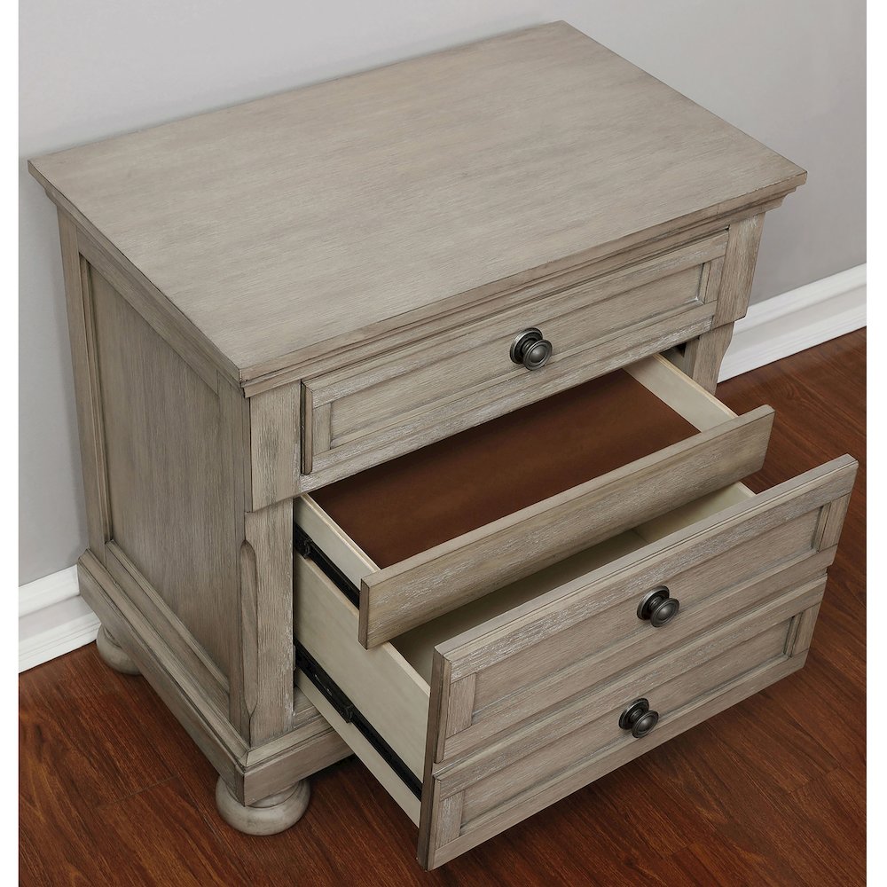 Dery Rustic Wood Nightstand with USB Outlet, Grey. Picture 5