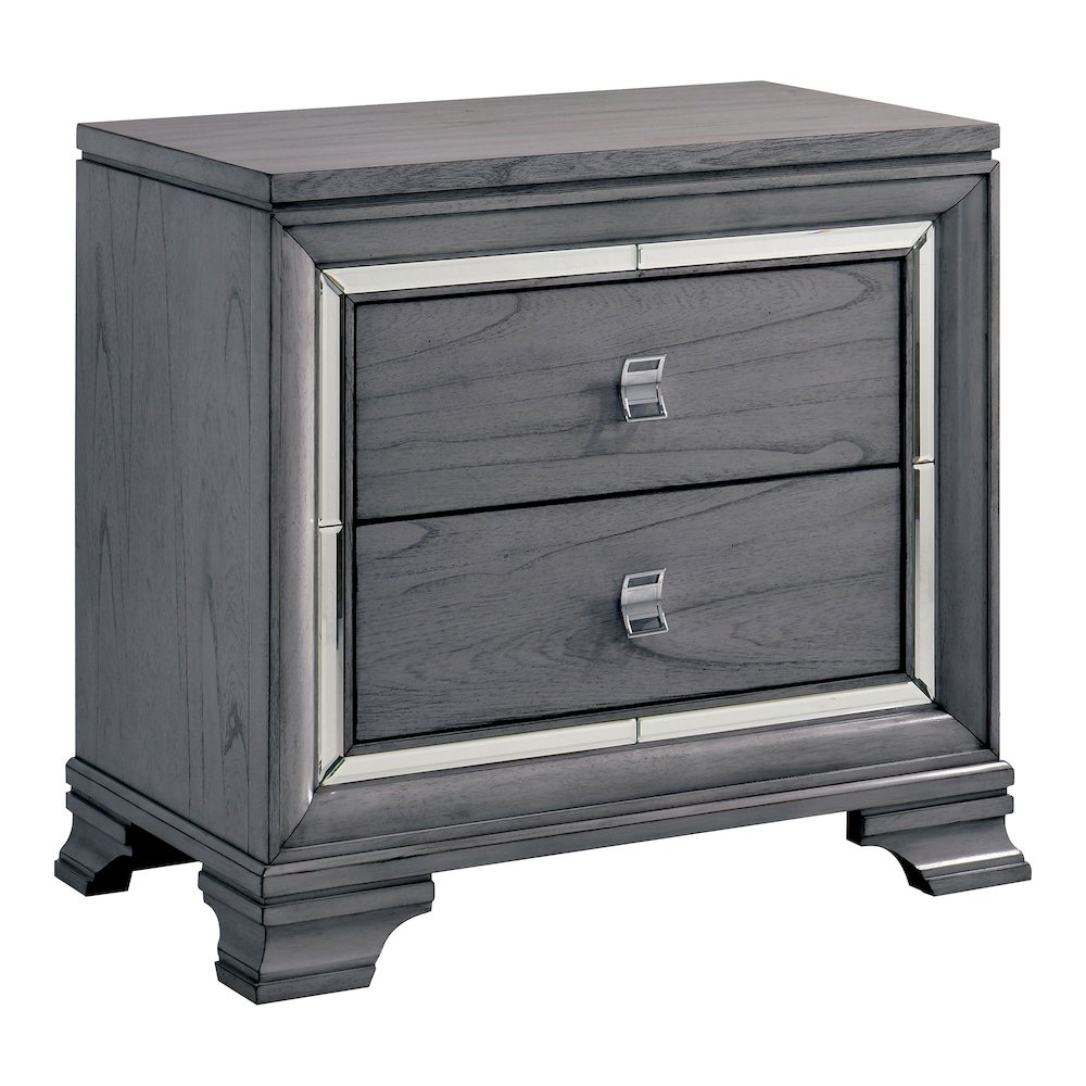 Hariston Solid Wood 2-Drawer Nightstand, Light Grey. Picture 1