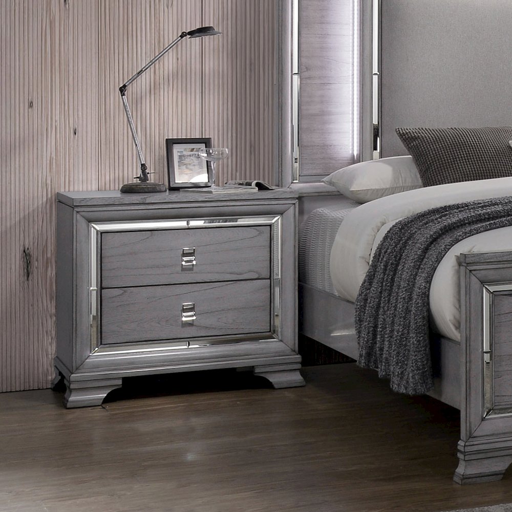 Hariston Solid Wood 2-Drawer Nightstand, Light Grey. Picture 3