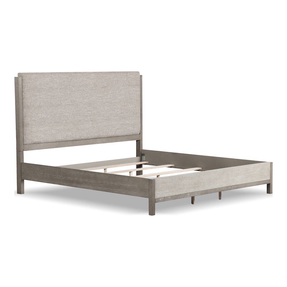 Yasgard Solid Wood Panel Bed with Padded Headboard in Gray. Picture 1