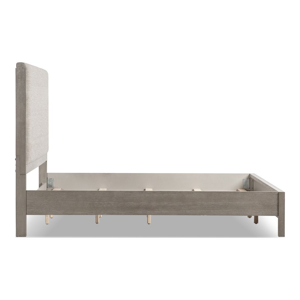 Yasgard Solid Wood Panel Bed with Padded Headboard in Gray. Picture 3