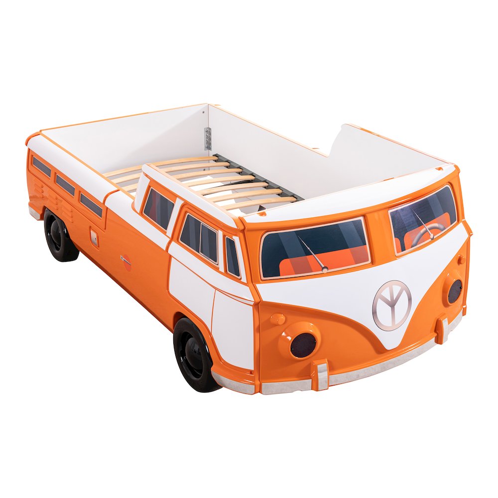 Shelline Novelty Peace Bus Wood Twin Kids Bed with LED. Picture 1