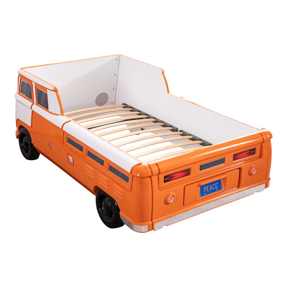 Shelline Novelty Peace Bus Wood Twin Kids Bed with LED. Picture 2