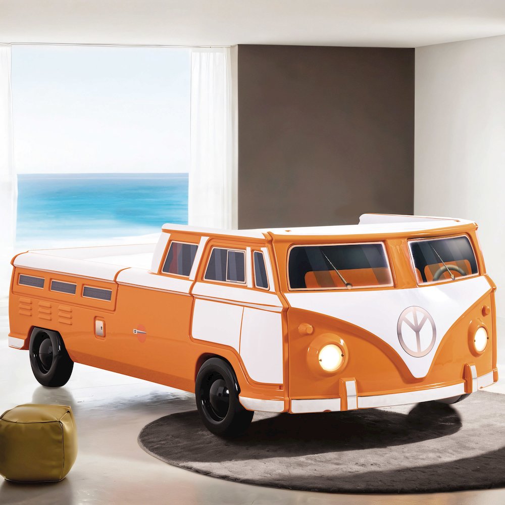 Shelline Novelty Peace Bus Wood Twin Kids Bed with LED. Picture 4