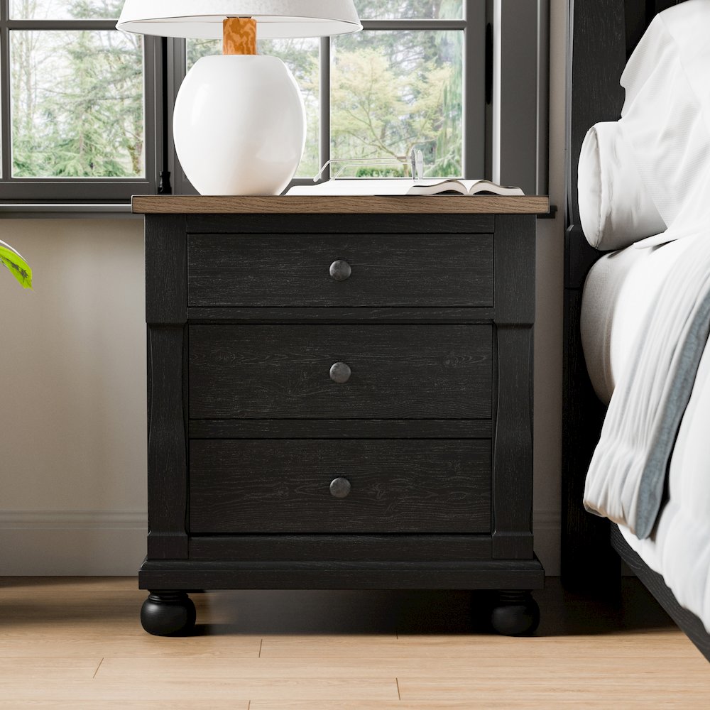 Millers Farmhouse 3-Drawer Adult Nightstand, Black. Picture 4