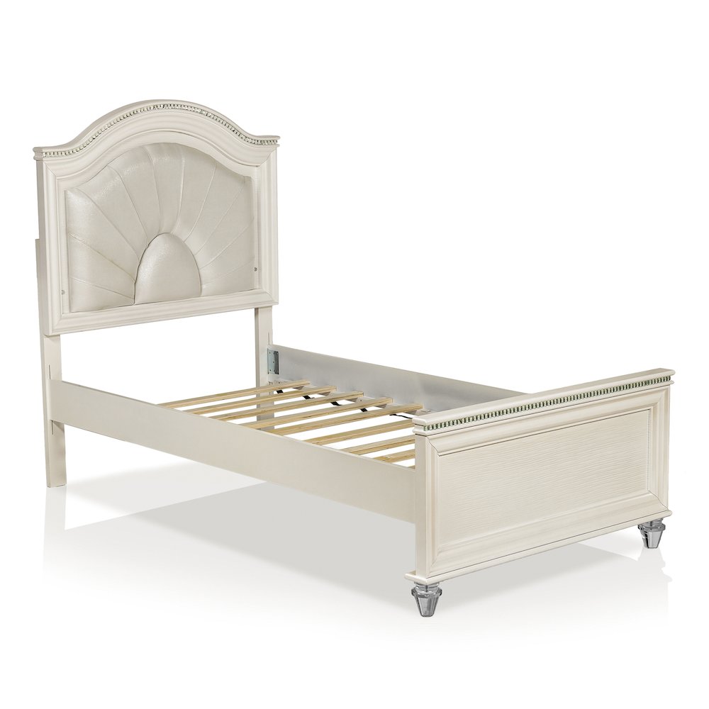 Bence Modern Solid Wood Kids Bed with LED, Pearl White. Picture 1