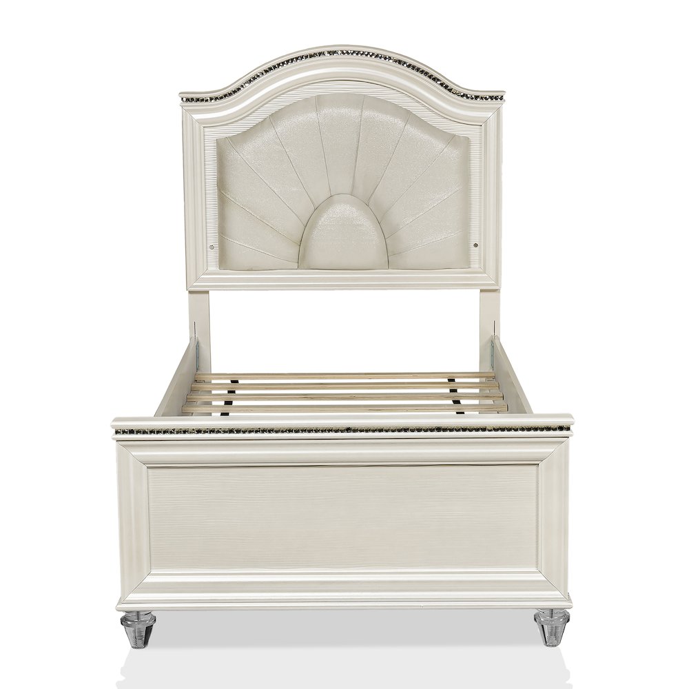 Bence Modern Solid Wood Kids Bed with LED, Pearl White. Picture 3