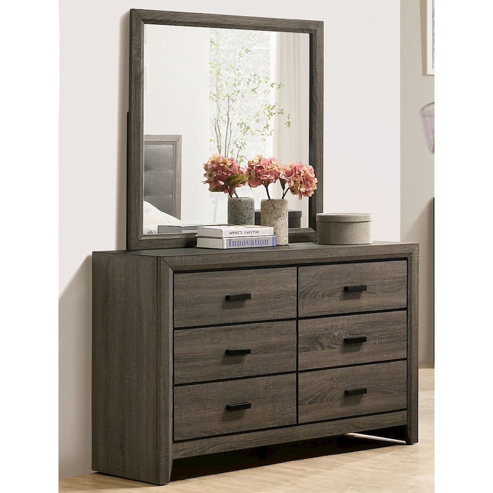 Jaq 2-Piece Cottage 6-Drawer Dresser and Mirror Set, Grey. Picture 4
